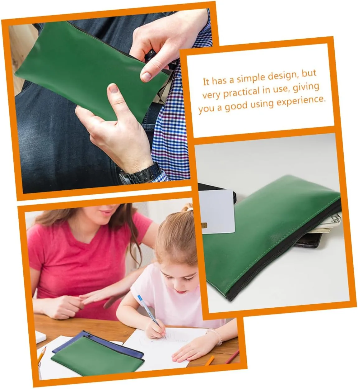 Bank Bags Money Pouches for Cash 2 Pack Leather Document Bag Deposit Money File Safe Pouches Small Billfold Green Yellow