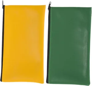 Bank Bags Money Pouches for Cash 2 Pack Leather Document Bag Deposit Money File Safe Pouches Small Billfold Green Yellow