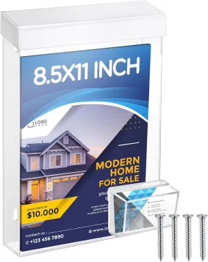 Barydat 8.5 x 11 Inch Outdoor Brochure Holder with Lid Acrylic, Wall Mount Waterproof with Business Card Holder, Clear Literature Box with 4 Screws for Pamphlet Flyer Map Document Display