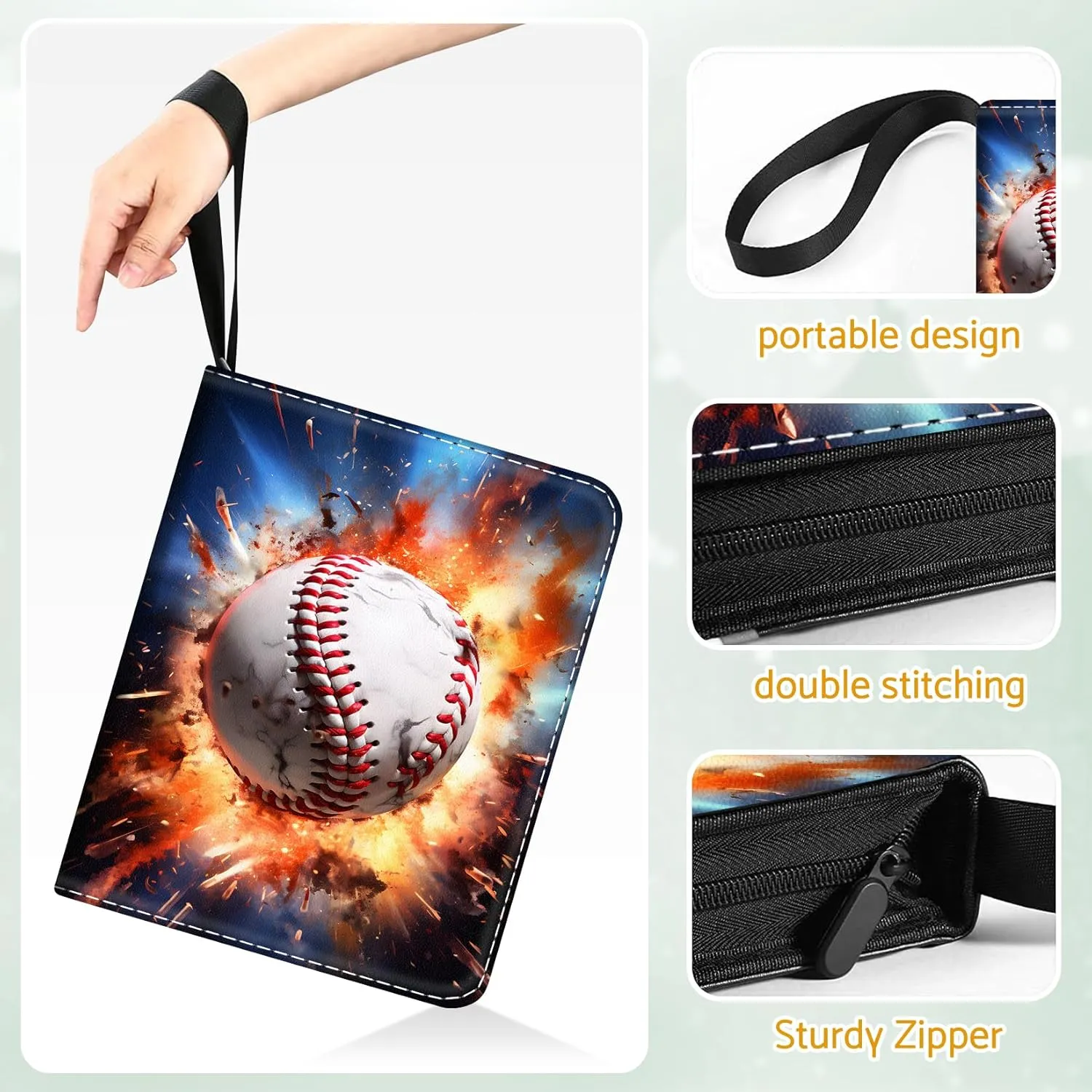 Baseball Card Binder Holder 480 Pockets with 60 Removable Sleeves, Portable Sports Trading Cards Binder Album Collector Organizer Protectors with Zipper,Waterproof