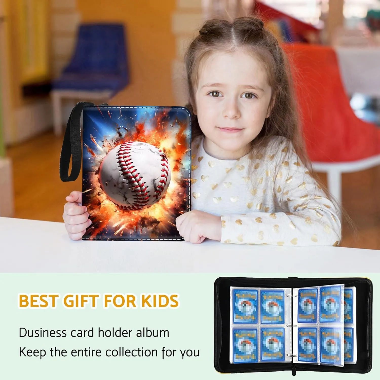 Baseball Card Binder Holder 480 Pockets with 60 Removable Sleeves, Portable Sports Trading Cards Binder Album Collector Organizer Protectors with Zipper,Waterproof