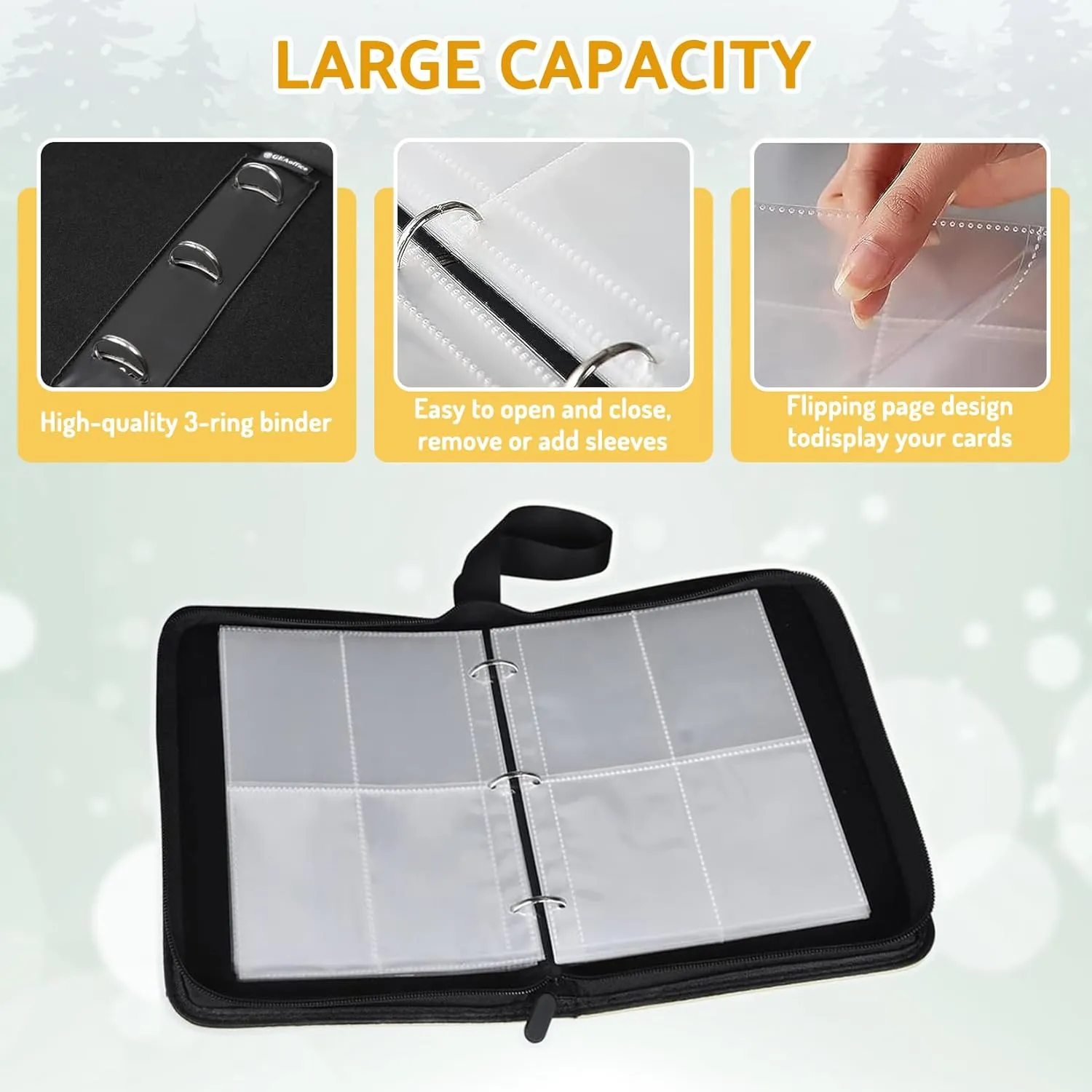 Baseball Card Binder Holder 480 Pockets with 60 Removable Sleeves, Portable Sports Trading Cards Binder Album Collector Organizer Protectors with Zipper,Waterproof