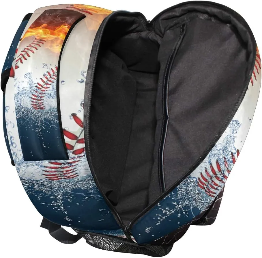 Baseball Water Fire Print Travel Backpack for School Water Resistant Bookbag