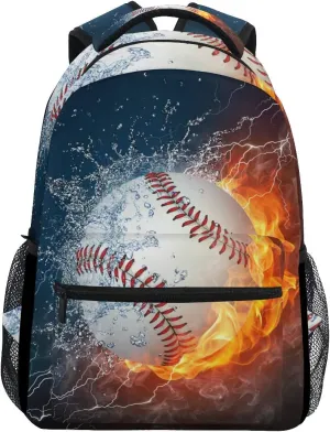 Baseball Water Fire Print Travel Backpack for School Water Resistant Bookbag