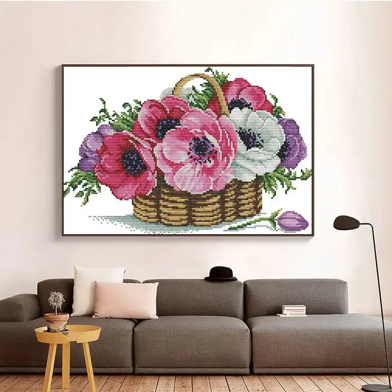 Basket of Floral Pattern Flower Cross Stitch Kits