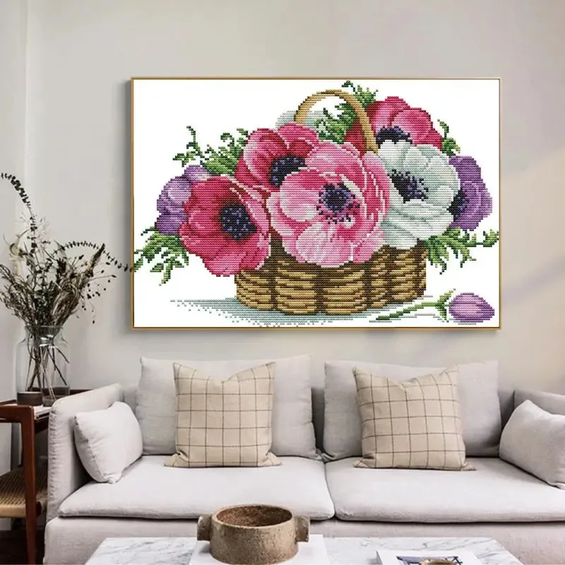 Basket of Floral Pattern Flower Cross Stitch Kits
