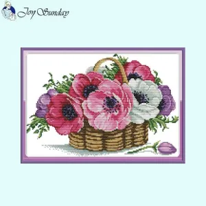 Basket of Floral Pattern Flower Cross Stitch Kits