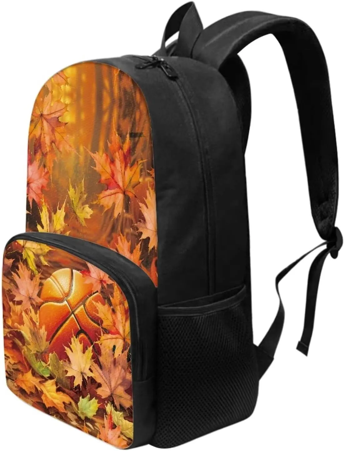 Basketball and Autumn Maple High School Backpack for Boys Custom Girls' Bookbags Personalised Bookbags Elementary Pre-school Bags 17 inch School Backpacks Casual Shoulder Bags