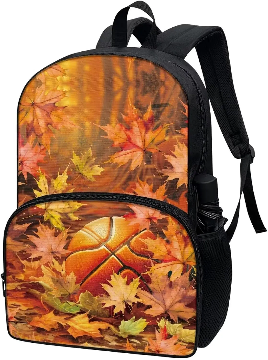 Basketball and Autumn Maple High School Backpack for Boys Custom Girls' Bookbags Personalised Bookbags Elementary Pre-school Bags 17 inch School Backpacks Casual Shoulder Bags