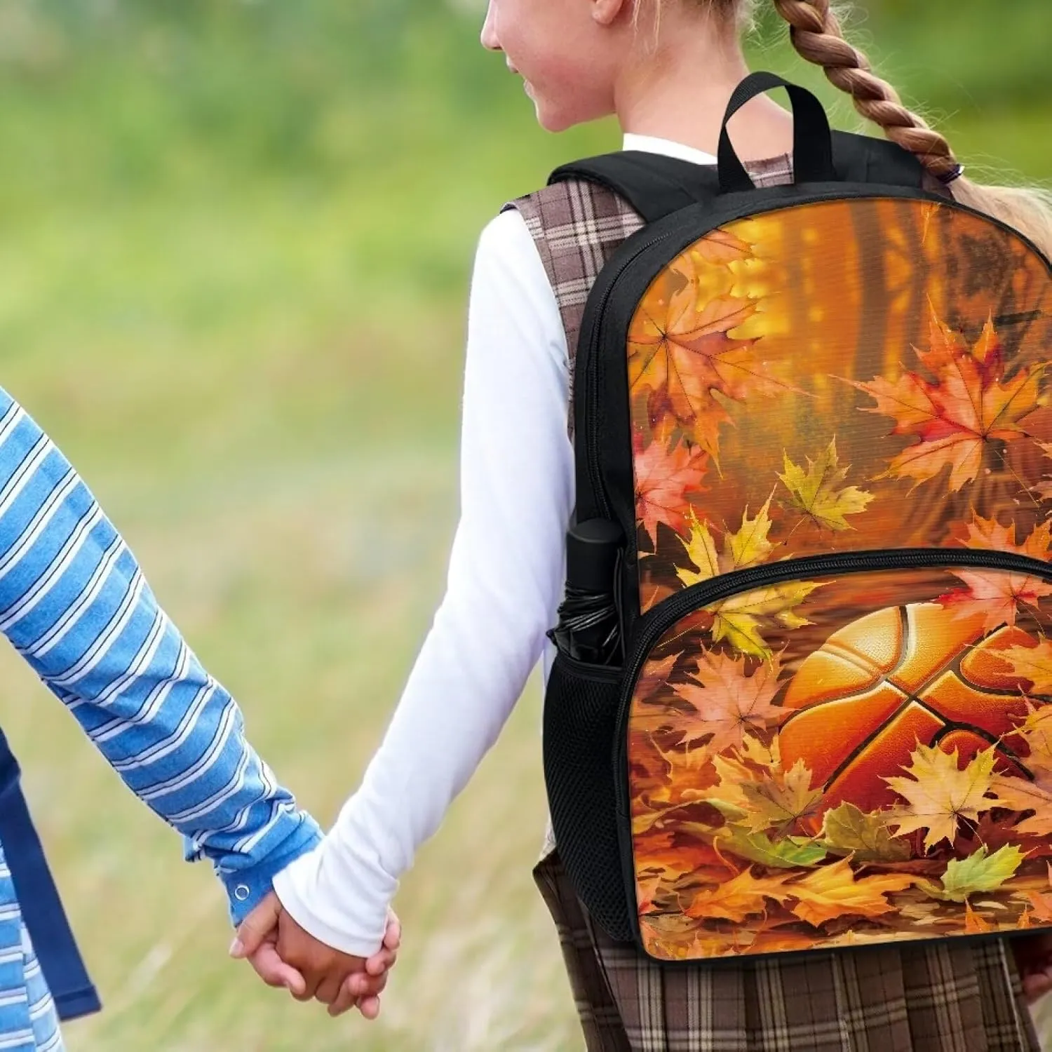 Basketball and Autumn Maple High School Backpack for Boys Custom Girls' Bookbags Personalised Bookbags Elementary Pre-school Bags 17 inch School Backpacks Casual Shoulder Bags