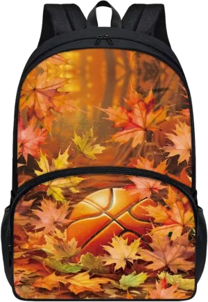 Basketball and Autumn Maple High School Backpack for Boys Custom Girls' Bookbags Personalised Bookbags Elementary Pre-school Bags 17 inch School Backpacks Casual Shoulder Bags