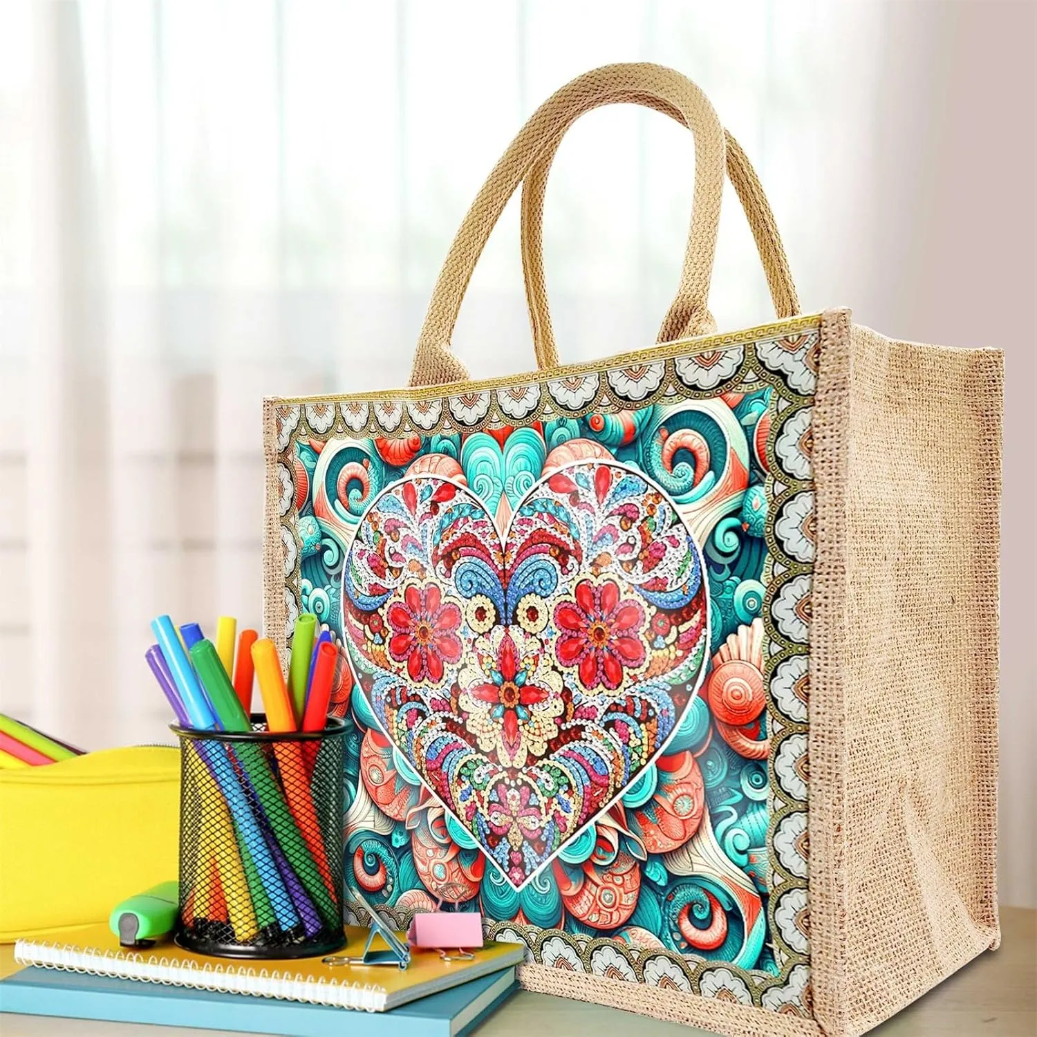 BAYUNOE Mandala Handbag Handmade Diamond Art Painting Purses with 2Pcs Replaceable Canvas Pattern DIY Shoulder Makeup Bag for Women Art Craft Gift-Mandala02