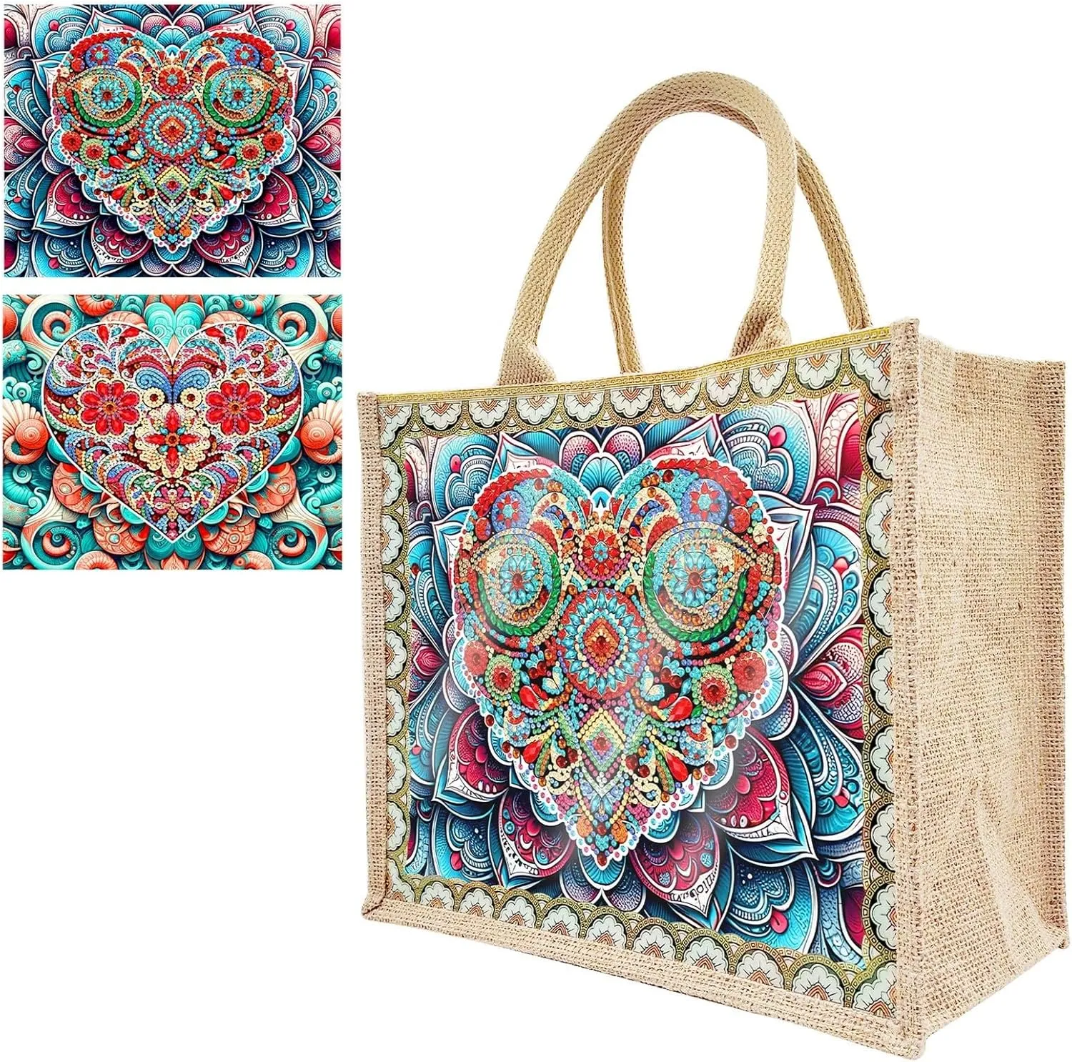 BAYUNOE Mandala Handbag Handmade Diamond Art Painting Purses with 2Pcs Replaceable Canvas Pattern DIY Shoulder Makeup Bag for Women Art Craft Gift-Mandala02