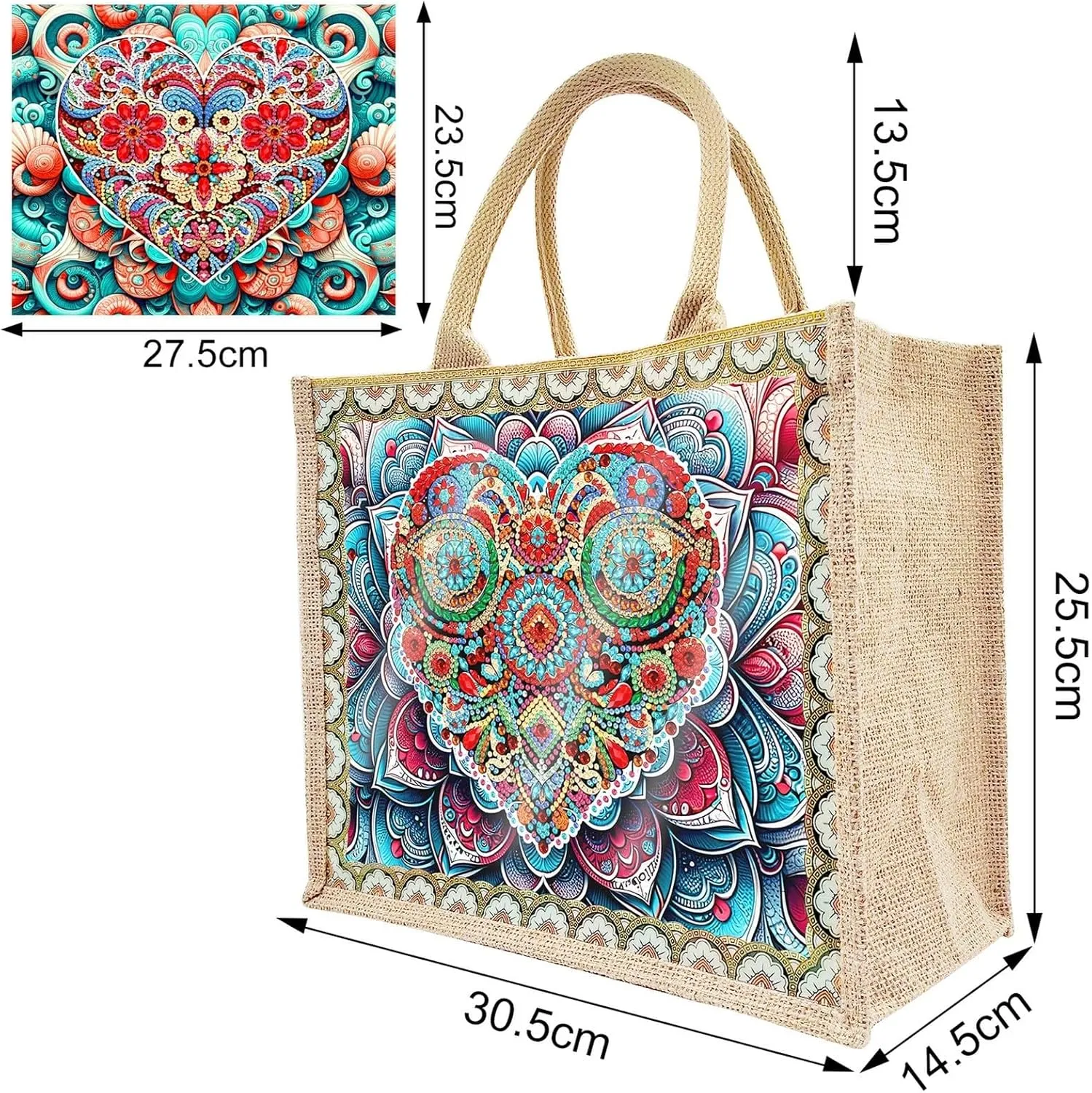 BAYUNOE Mandala Handbag Handmade Diamond Art Painting Purses with 2Pcs Replaceable Canvas Pattern DIY Shoulder Makeup Bag for Women Art Craft Gift-Mandala02