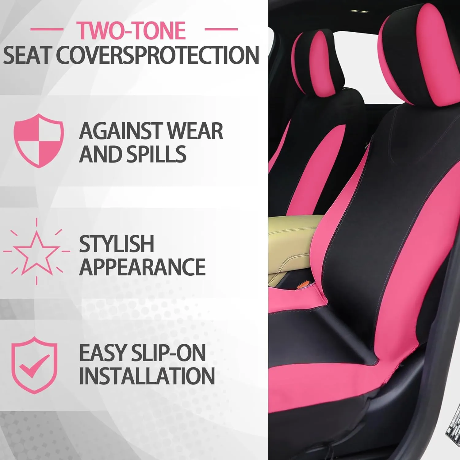 BBTO 43 Pcs Bling Car Accessories Set for Women Front Seats and Rear Bench Polyester Car Seat Protectors Wheel Cover Seat Floor Mats Full Crystal Automotive Interior Decor(Pink and Black)