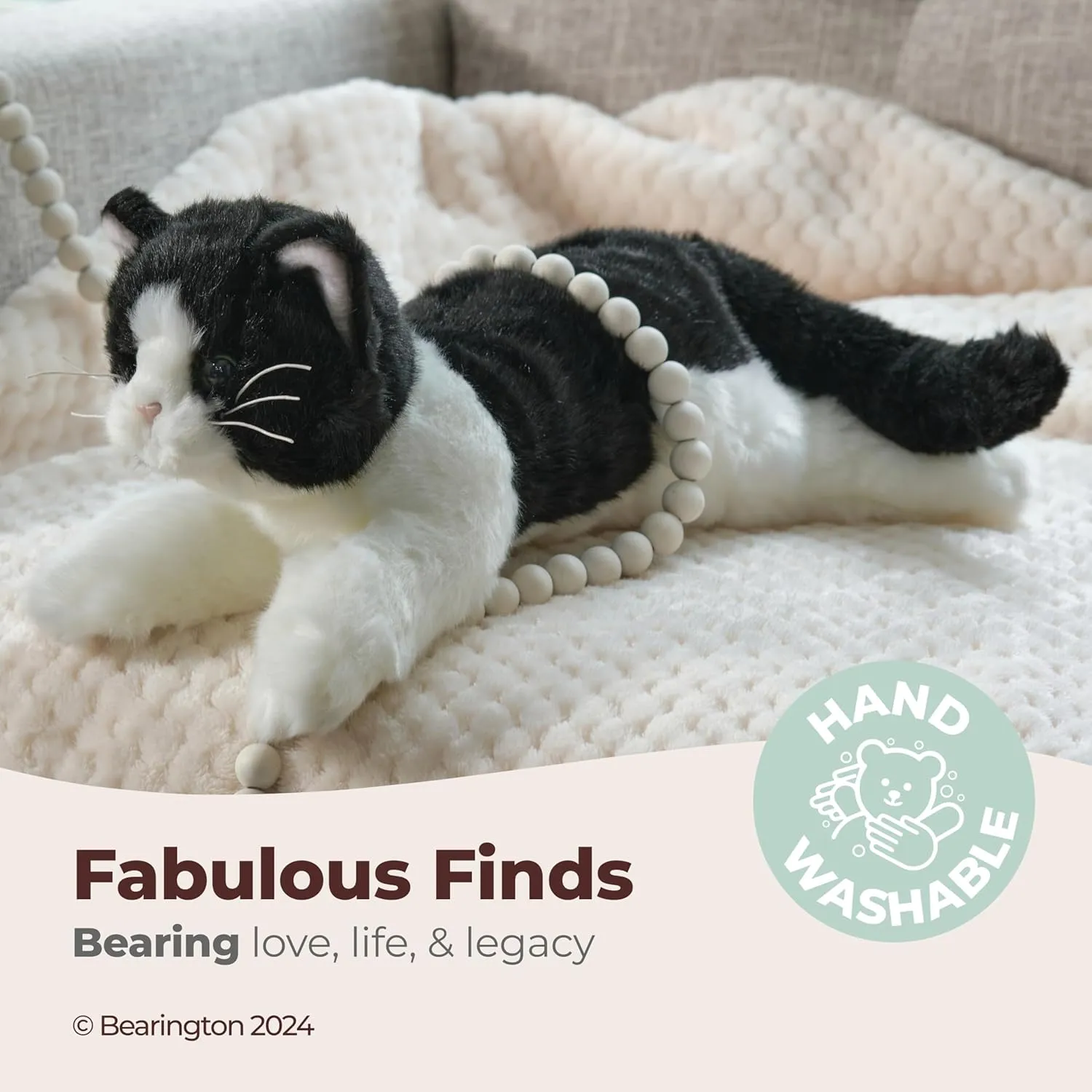 Bearington Collection Domino 15-Inch Tuxedo Cat Plush Toy - Cat Stuffed Animal for Kids - Animal Plush - Stuffed Kitten
