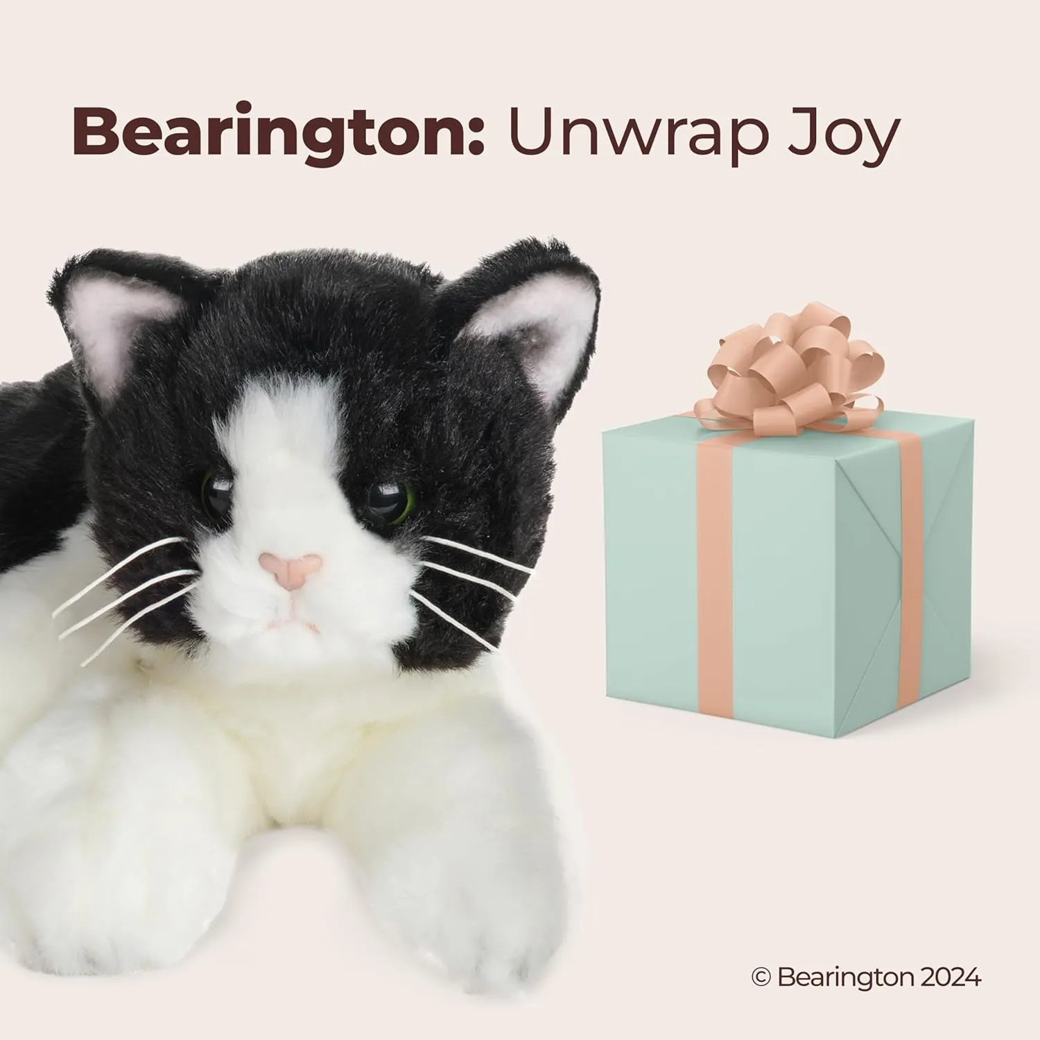 Bearington Collection Domino 15-Inch Tuxedo Cat Plush Toy - Cat Stuffed Animal for Kids - Animal Plush - Stuffed Kitten