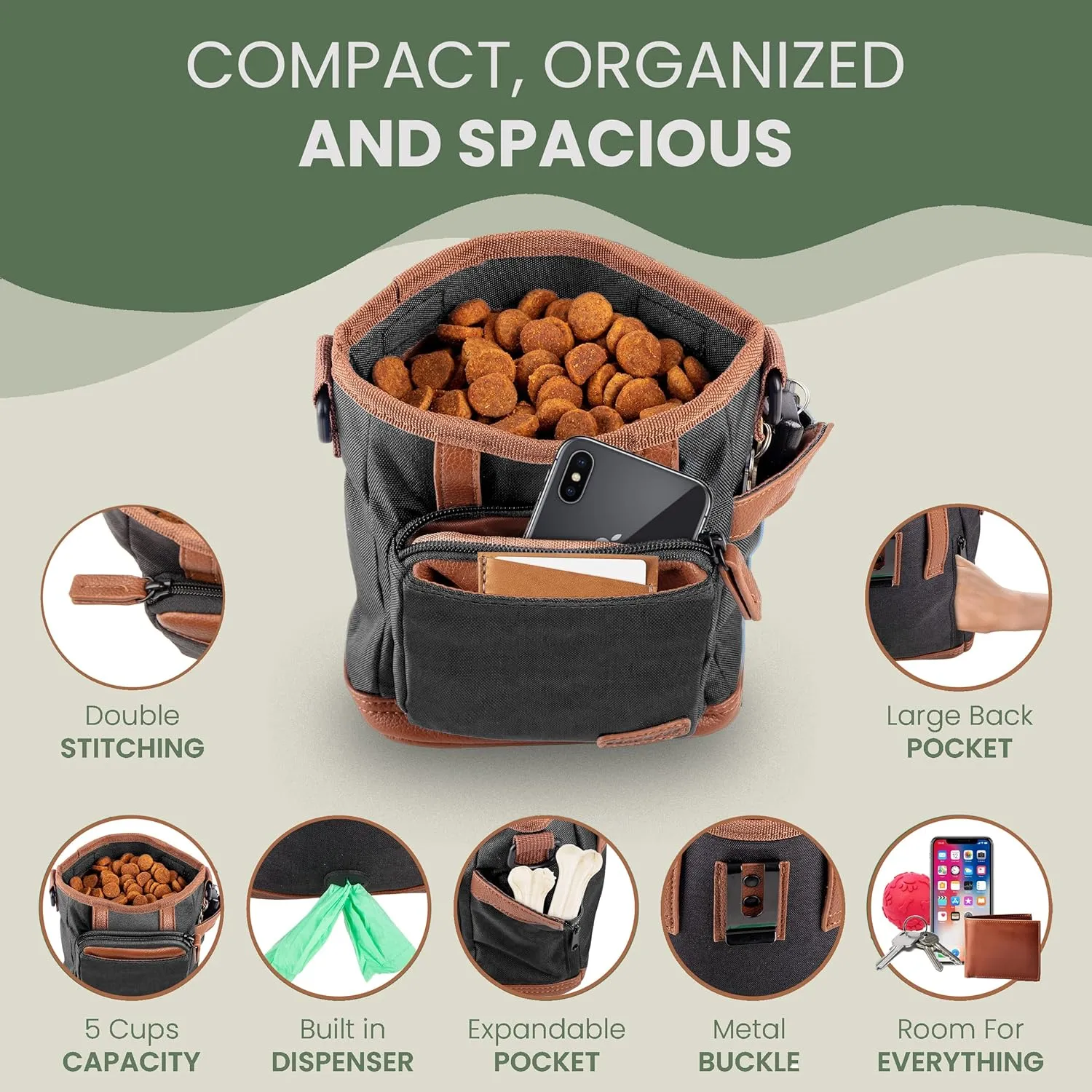 BEAU&FUR Dog Treat Pouch with Dog Clicker for Training - Hands-Free Dog Treat Bag with Magnetic Closure, Multi-Pocket Treat Pouches for pet Training with Built-in Poop Bag Holder Pocket