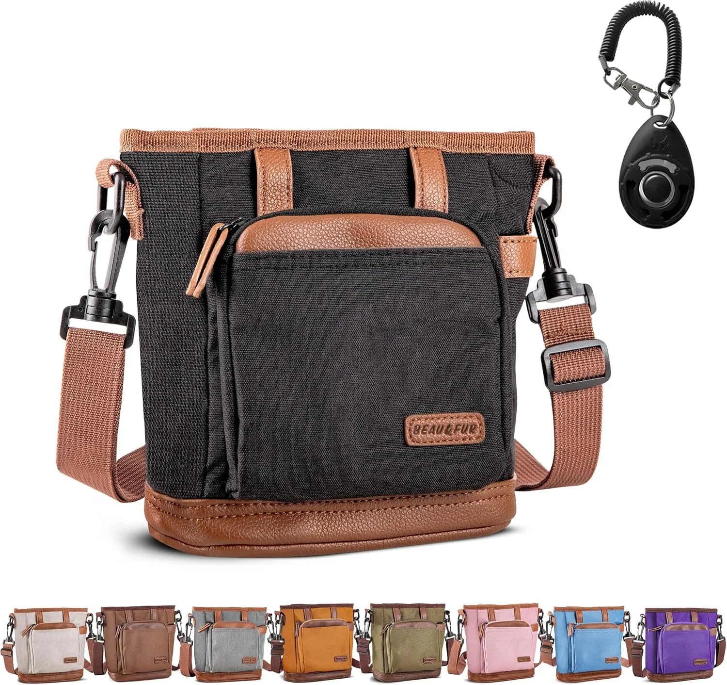 BEAU&FUR Dog Treat Pouch with Dog Clicker for Training - Hands-Free Dog Treat Bag with Magnetic Closure, Multi-Pocket Treat Pouches for pet Training with Built-in Poop Bag Holder Pocket