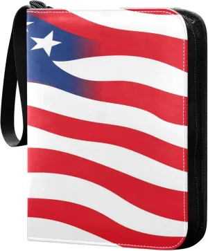 Beautiful American Flag Card Binder 4 Pocket Collectible Trading Card Albums with 50 Sleeves Double Side PU Waterproof 3 Ring for Sports & Game Cards