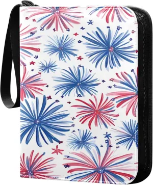Beautiful Fireworks Stars Card Binder 4 Pocket Collectible Trading Card Albums with 50 Sleeves Double Side PU Waterproof 3 Ring for Sports & Game Cards
