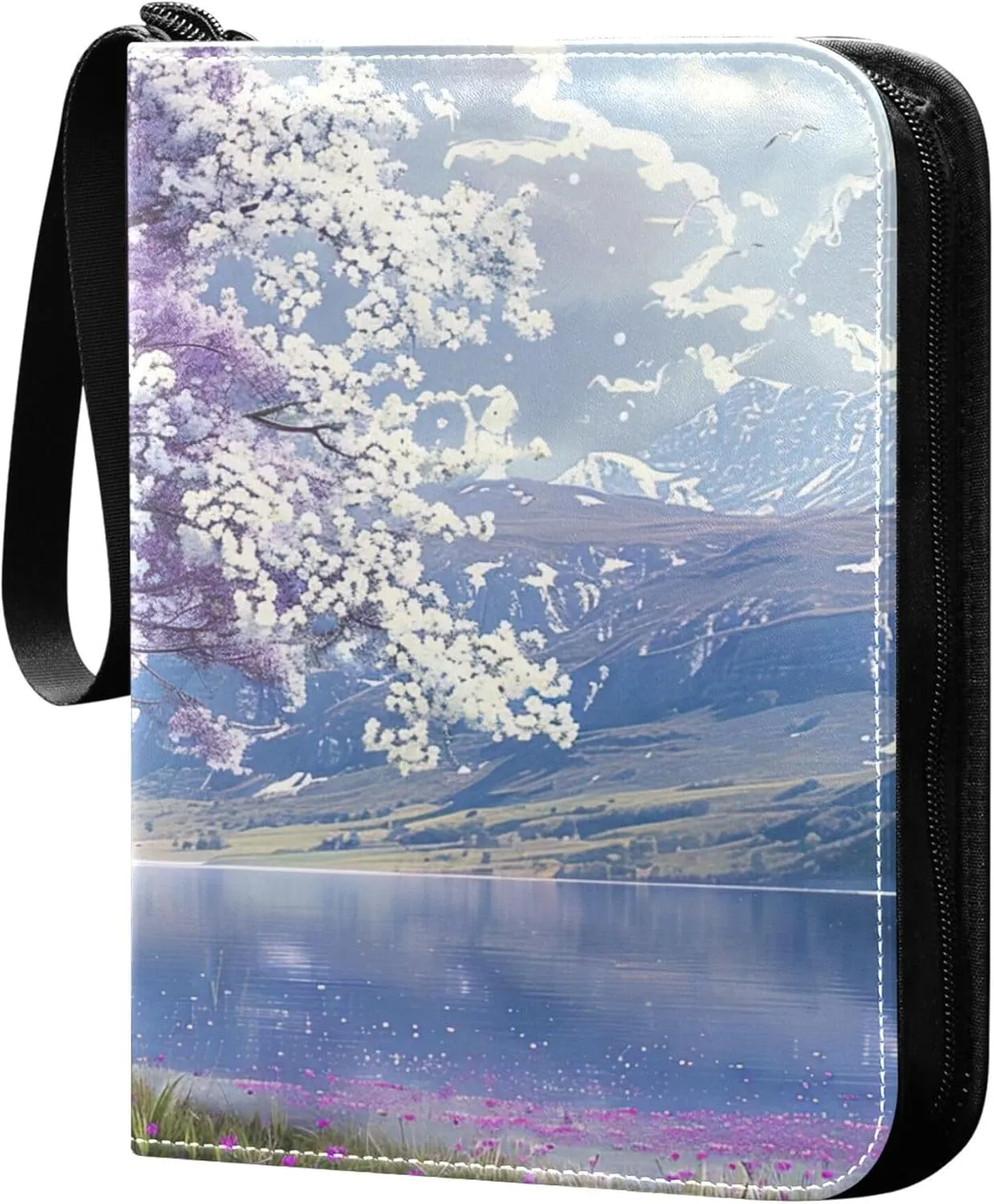 Beautiful Purple Tree Card Binder 4 Pocket Collectible Trading Card Albums with 50 Sleeves Double Side PU Waterproof 3 Ring for Sports & Game Cards