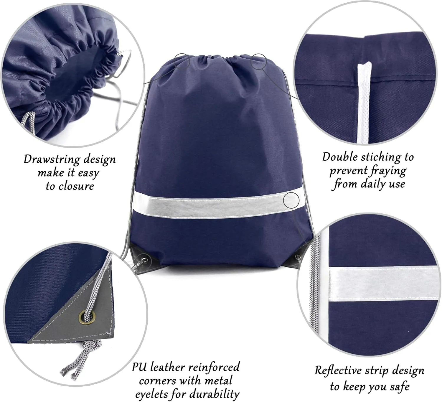 BeeGreen 30 Pieces Navy Blue Drawstring Backpacks Bulk, Reflective Gym String Bags DIY for Team Sports