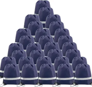 BeeGreen 30 Pieces Navy Blue Drawstring Backpacks Bulk, Reflective Gym String Bags DIY for Team Sports