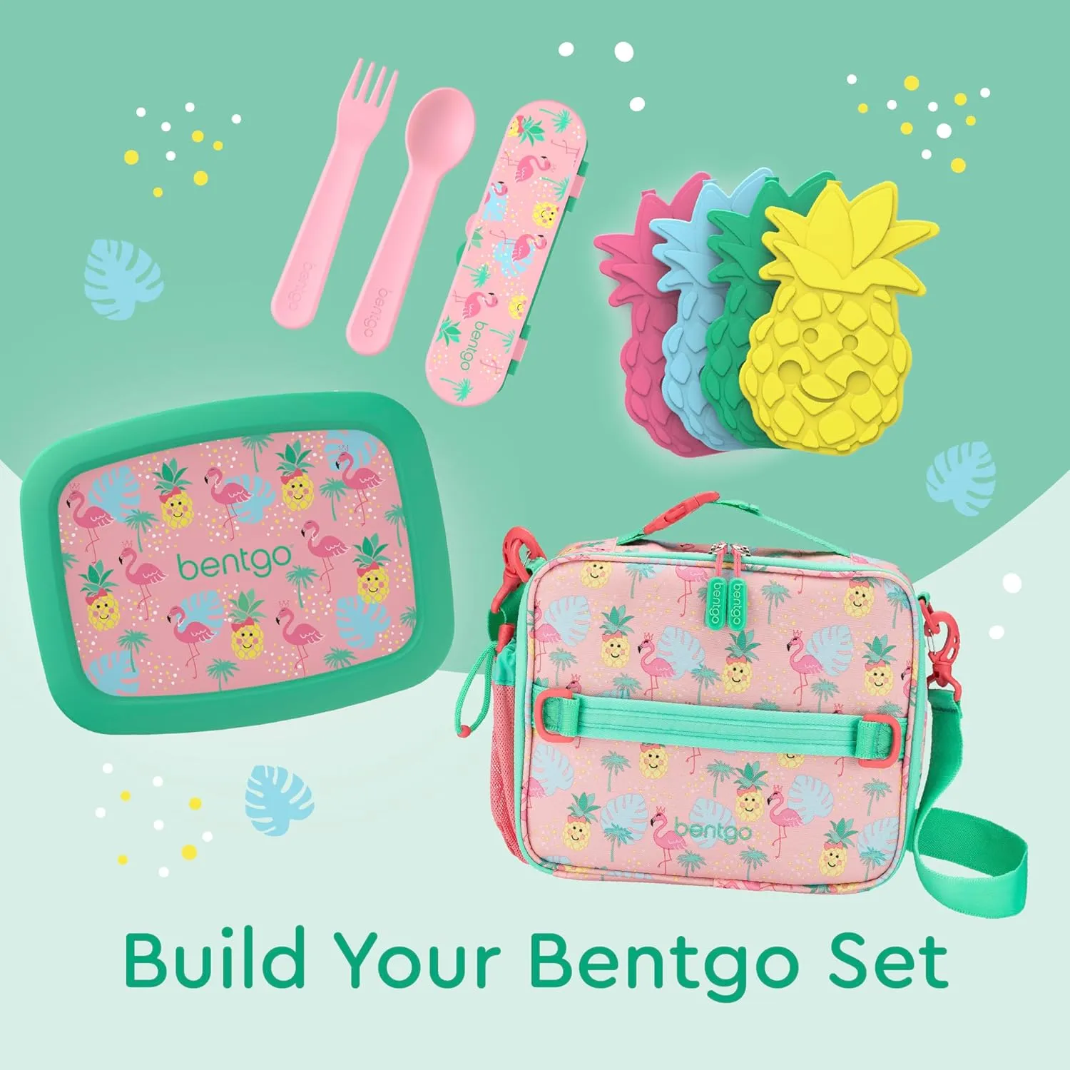 Bentgo Kids Lunch Bag - Durable, Double-Insulated Lunch Bag for Kids 3 ; Holds Lunch Box, Water Bottle, & Snacks; Easy-Clean Water-Resistant Fabric & Multiple Zippered Pockets (Tropical)