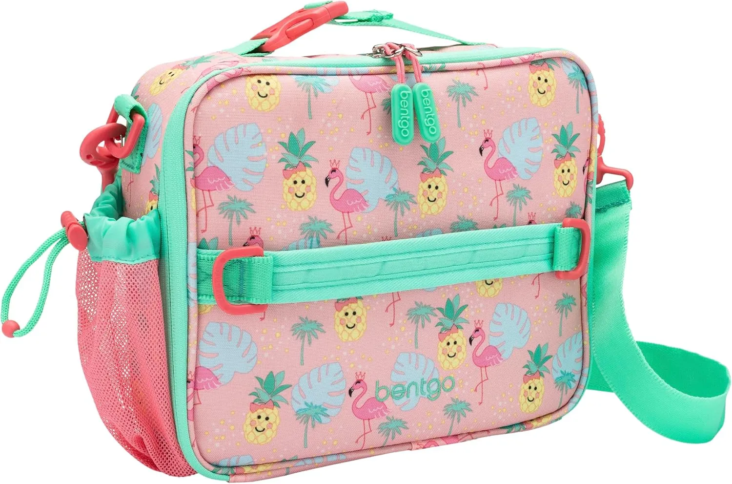 Bentgo Kids Lunch Bag - Durable, Double-Insulated Lunch Bag for Kids 3 ; Holds Lunch Box, Water Bottle, & Snacks; Easy-Clean Water-Resistant Fabric & Multiple Zippered Pockets (Tropical)