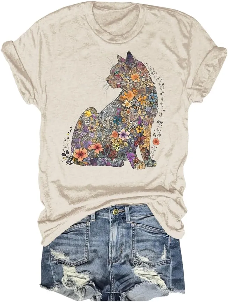 Beopjesk Womens Summer Giraffe Printed T-Shirt Funny Cute Animal Graphic Tees Tops