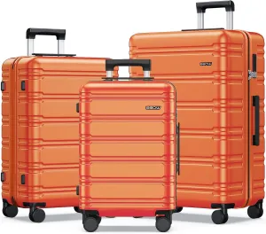BEOW 3 Piece Luggage Sets For Women with Spinner Wheels, Durable Polycarbonate Hardside Expandable Suitcase Sets 3 Pcs, Stylish Lightweight Travel Luggage with TSA Lock, 20 24 28 Inch, Orange