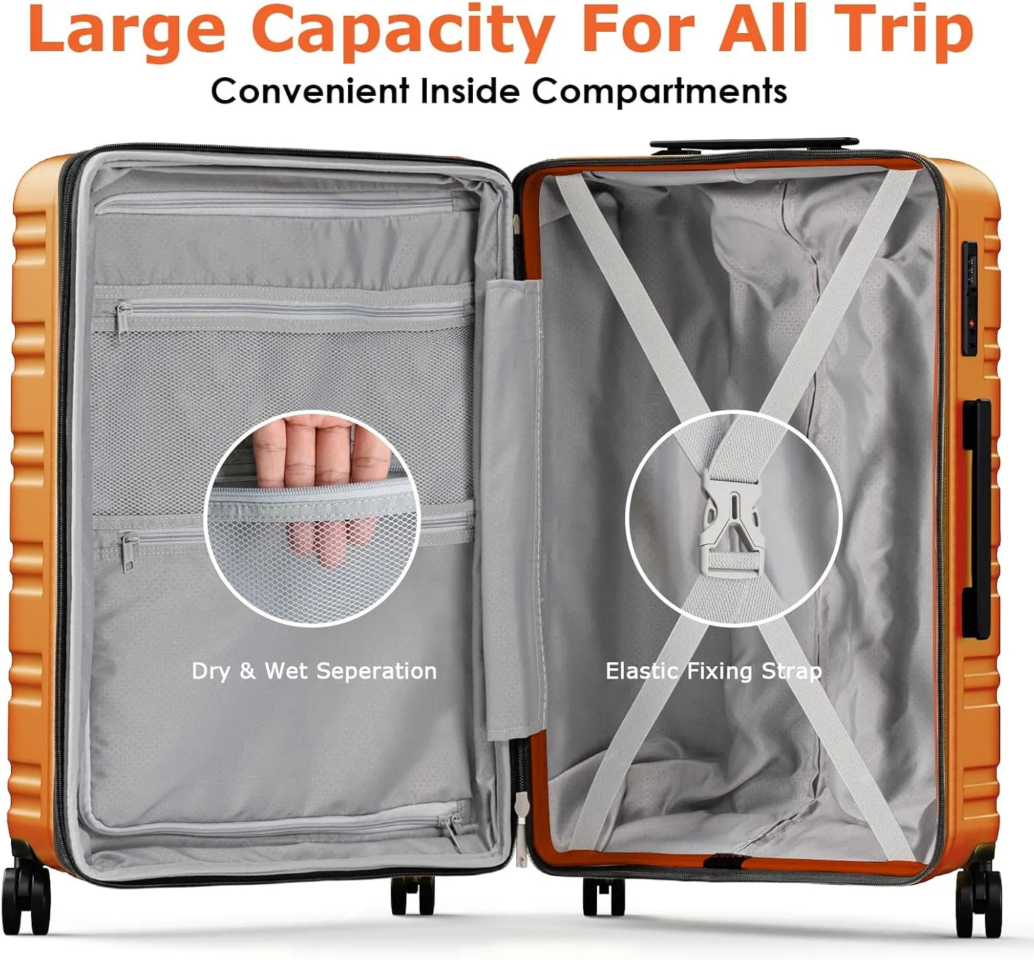 BEOW 3 Piece Luggage Sets For Women with Spinner Wheels, Durable Polycarbonate Hardside Expandable Suitcase Sets 3 Pcs, Stylish Lightweight Travel Luggage with TSA Lock, 20 24 28 Inch, Orange