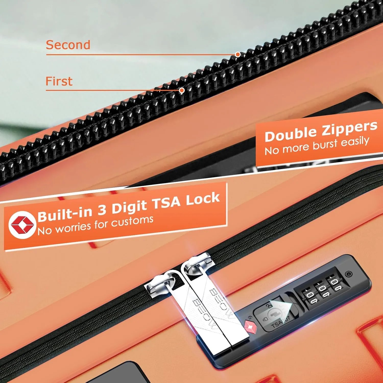 BEOW 3 Piece Luggage Sets For Women with Spinner Wheels, Durable Polycarbonate Hardside Expandable Suitcase Sets 3 Pcs, Stylish Lightweight Travel Luggage with TSA Lock, 20 24 28 Inch, Orange