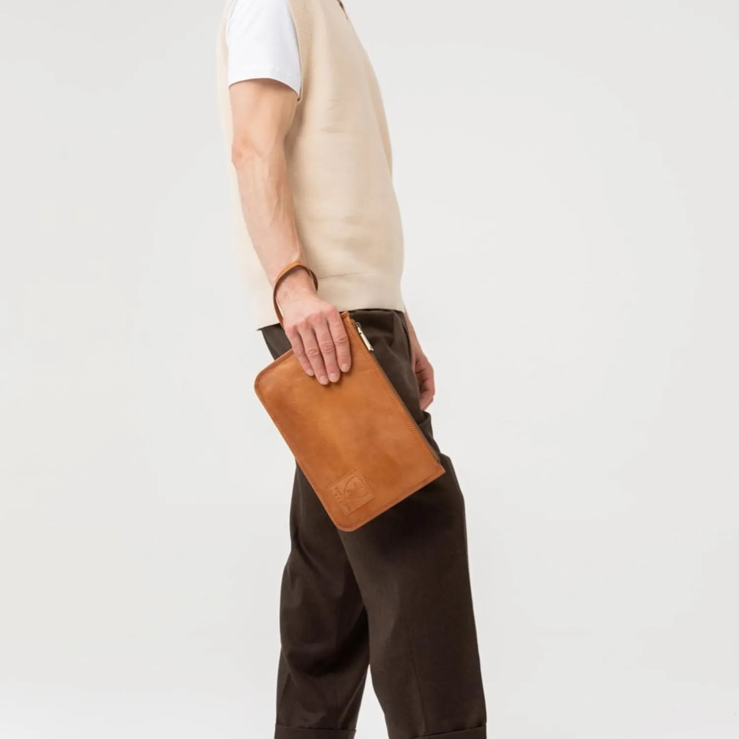 BERLINER BAGS Vintage Genuine Leather Document Organizer Theo XL, Passport Holder and Travel Wallet - Brown