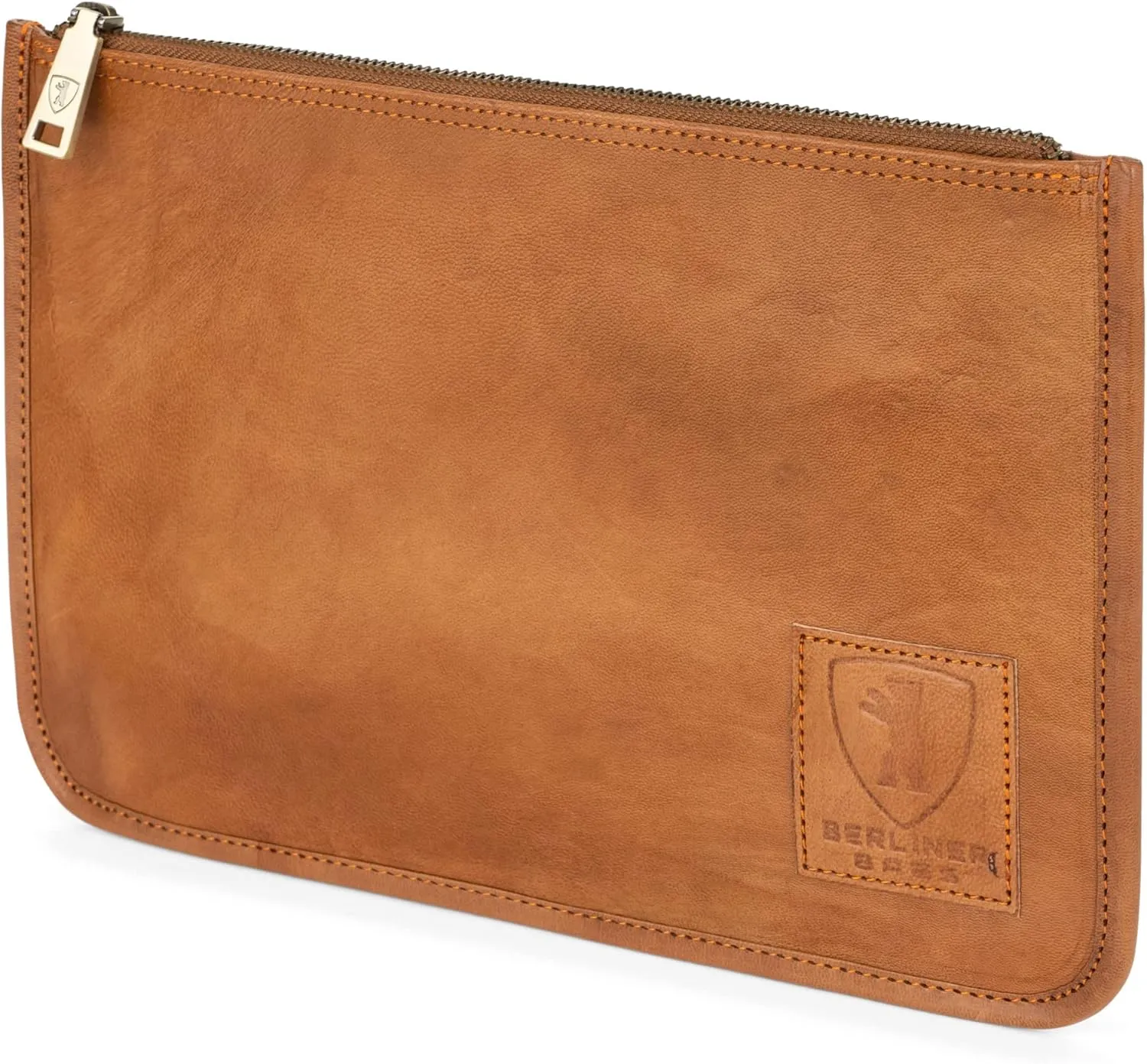 BERLINER BAGS Vintage Genuine Leather Document Organizer Theo XL, Passport Holder and Travel Wallet - Brown