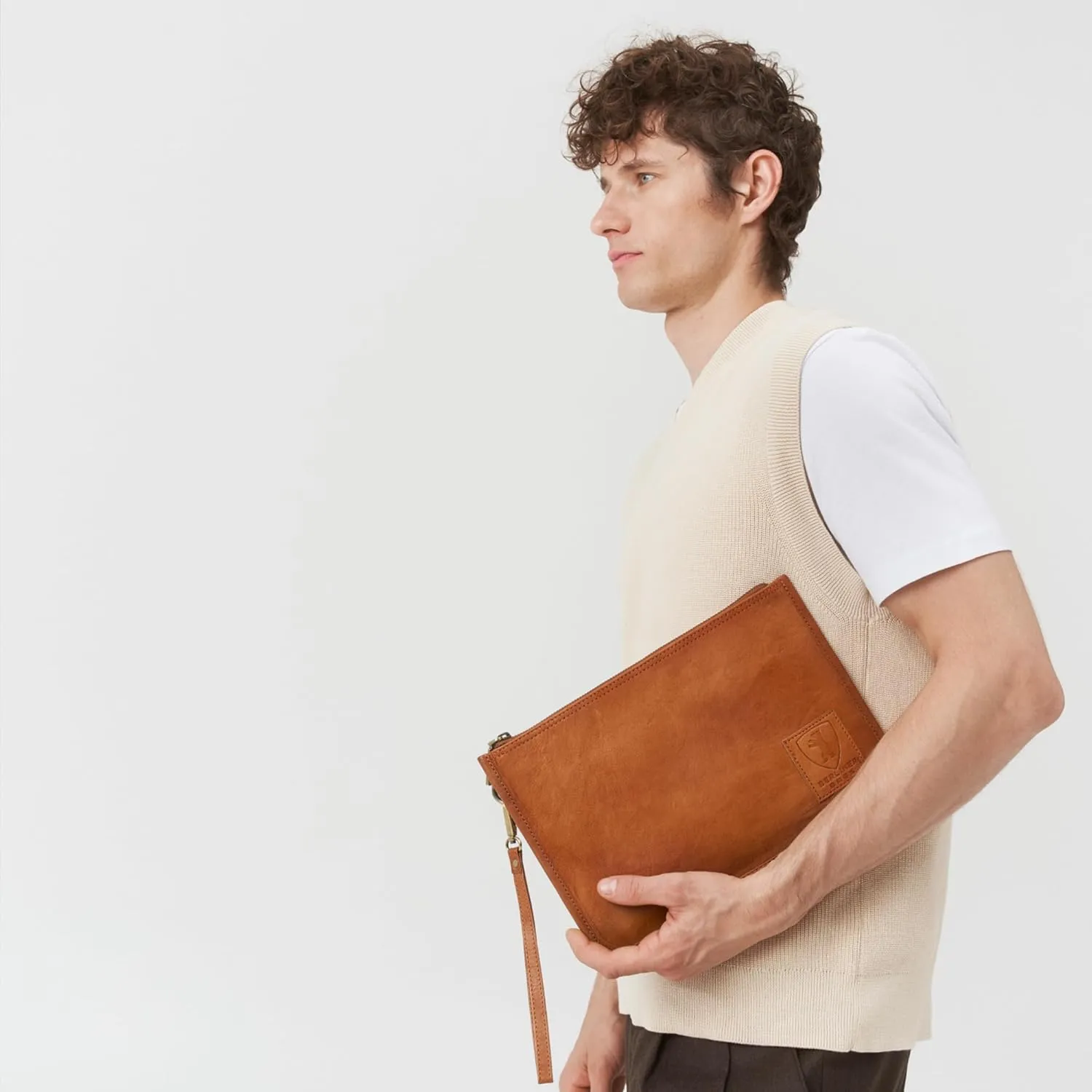 BERLINER BAGS Vintage Genuine Leather Document Organizer Theo XL, Passport Holder and Travel Wallet - Brown