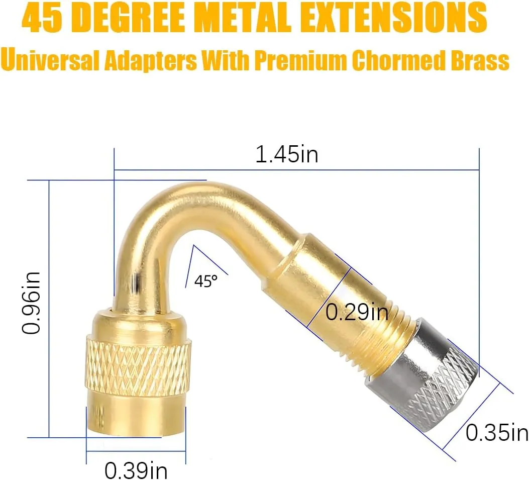 BESULEN Car Tire Valve Extenders, 6PCS 45 90 135 Degree Brass Tyre Inflator Stem Extensions Adaptor, Automotive Maintenance Accessories, Universal for Bicycles, Motorcycles, Trailers(Gold)