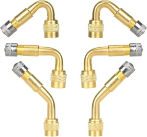 BESULEN Car Tire Valve Extenders, 6PCS 45 90 135 Degree Brass Tyre Inflator Stem Extensions Adaptor, Automotive Maintenance Accessories, Universal for Bicycles, Motorcycles, Trailers(Gold)