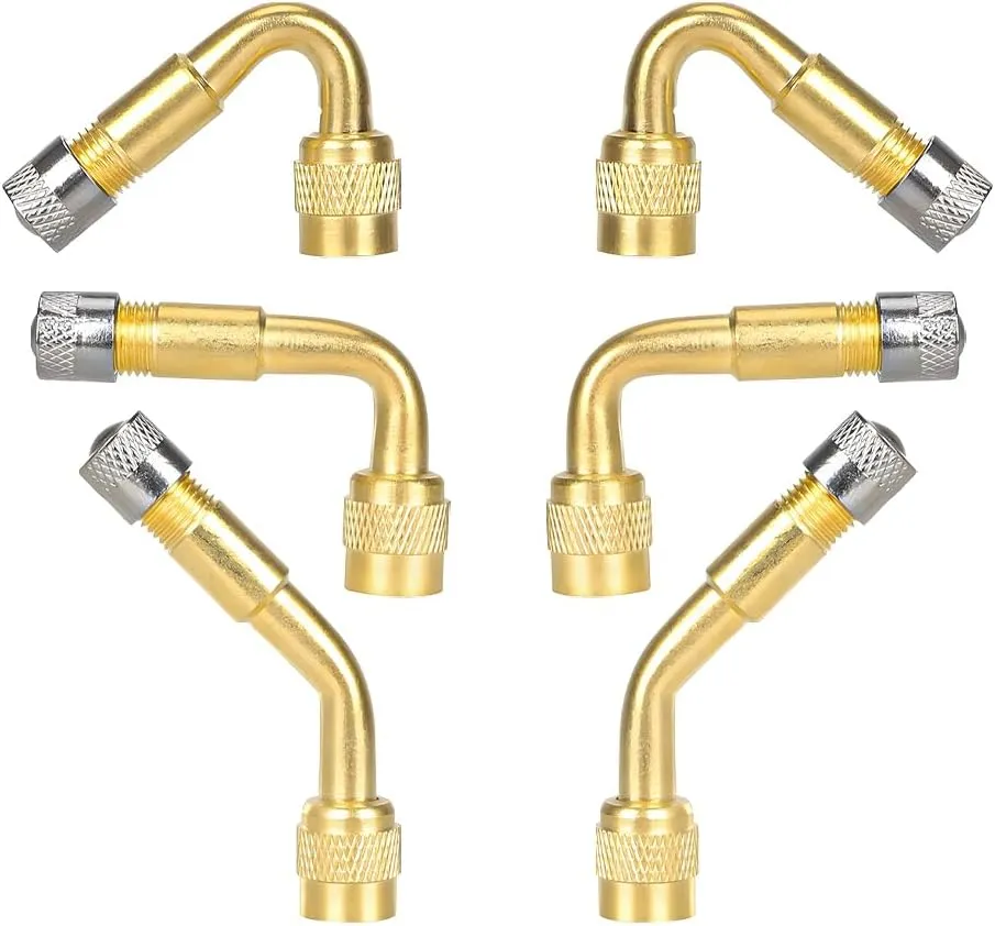 BESULEN Car Tire Valve Extenders, 6PCS 45 90 135 Degree Brass Tyre Inflator Stem Extensions Adaptor, Automotive Maintenance Accessories, Universal for Bicycles, Motorcycles, Trailers(Gold)