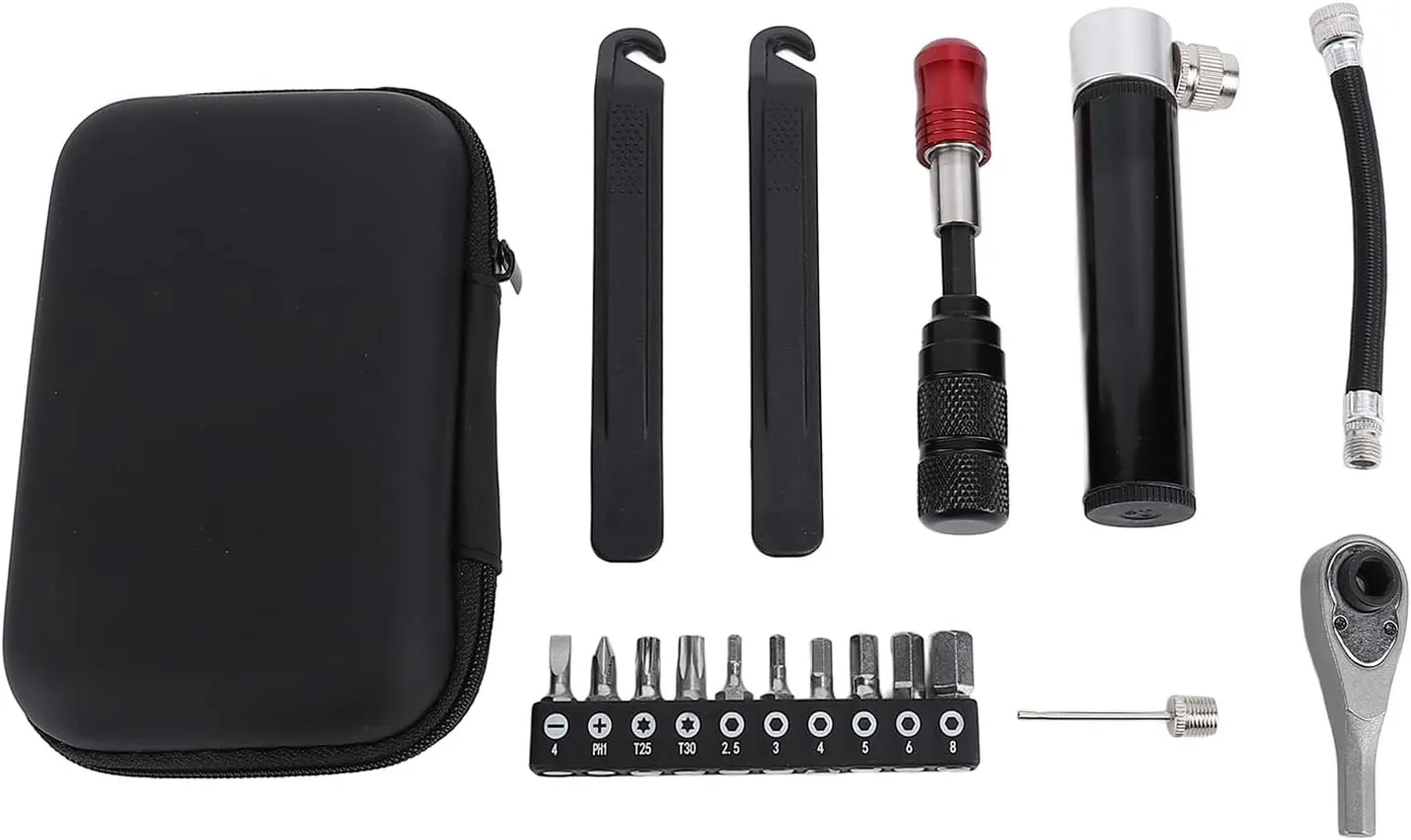 Bike Repair Ratchet Wrench Tool Set, Aluminum Alloy & Stainless Steel Multi Accessories Kit for Cycling Roadside Home Mechanical Maintenance