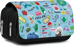 Biology Pencil Case for Science Students - Large Capacity Zippered Pencil Pouch Pens Organizer with 2 Compartments, DNA & Cell Pattern Design Aesthetic Stationery Box for College, School, Trips