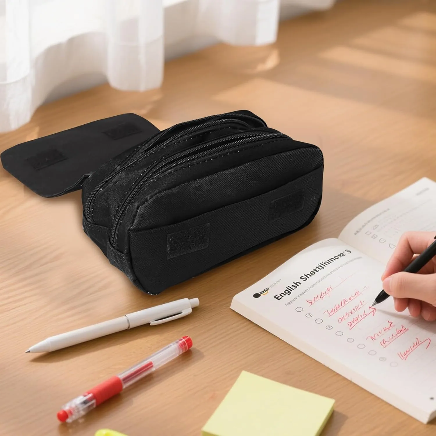 Biology Pencil Case for Science Students - Large Capacity Zippered Pencil Pouch Pens Organizer with 2 Compartments, DNA & Cell Pattern Design Aesthetic Stationery Box for College, School, Trips