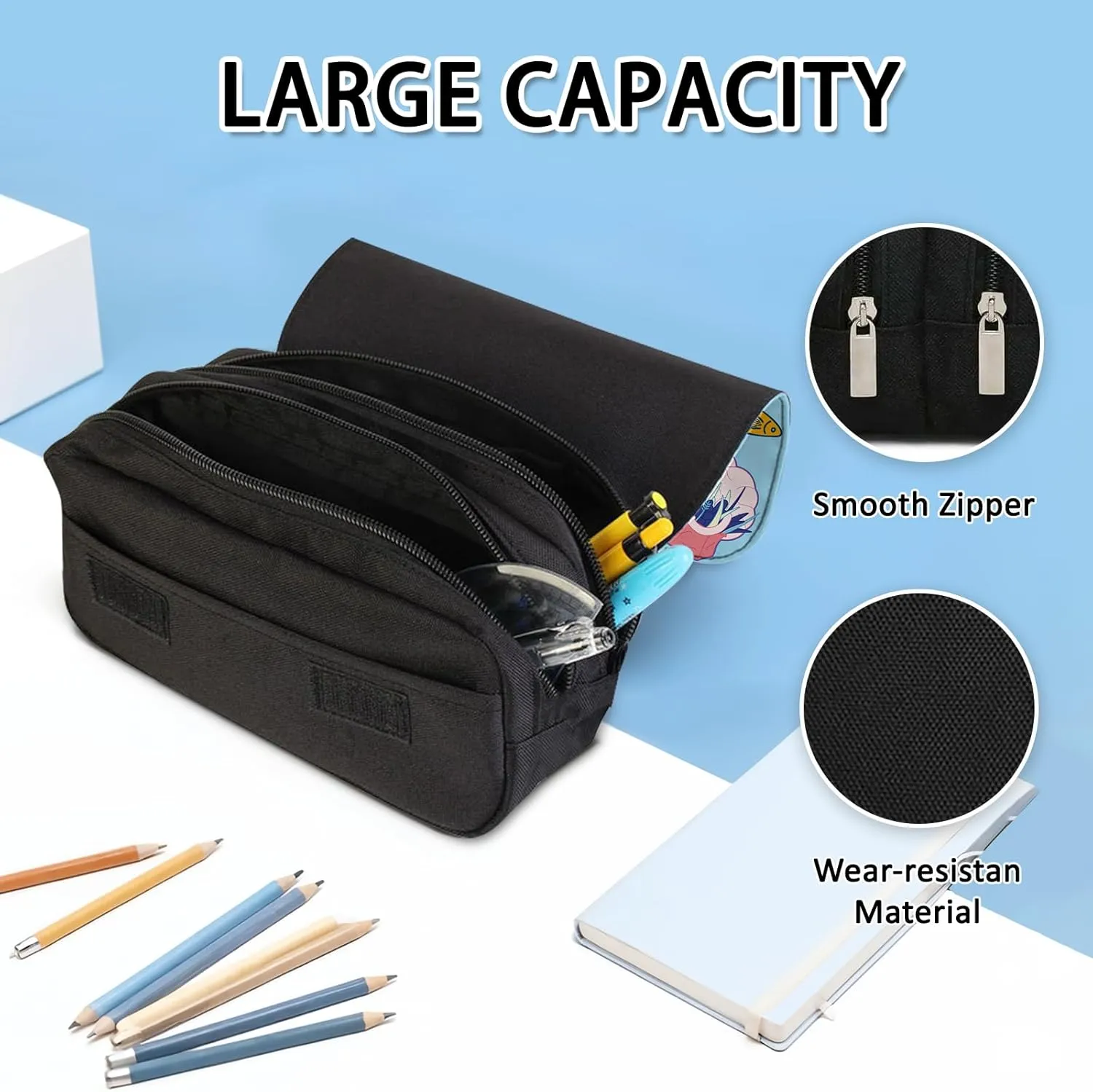 Biology Pencil Case for Science Students - Large Capacity Zippered Pencil Pouch Pens Organizer with 2 Compartments, DNA & Cell Pattern Design Aesthetic Stationery Box for College, School, Trips