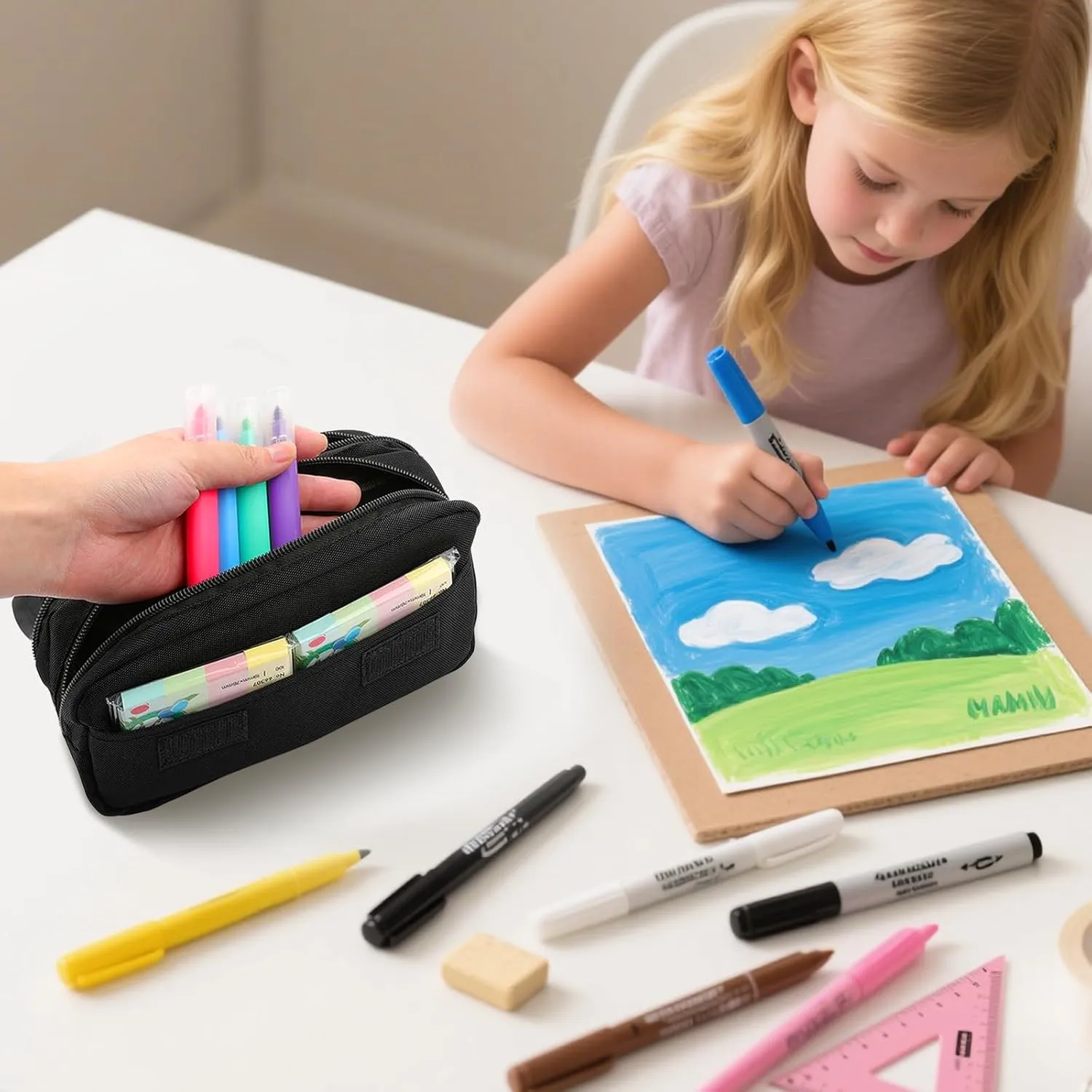 Biology Pencil Case for Science Students - Large Capacity Zippered Pencil Pouch Pens Organizer with 2 Compartments, DNA & Cell Pattern Design Aesthetic Stationery Box for College, School, Trips