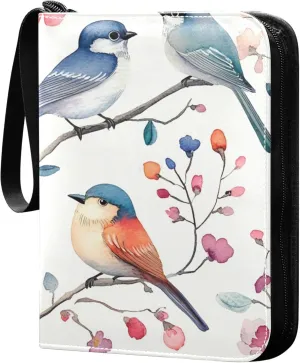 Birds and Flowers Card Binder 4 Pocket Collectible Trading Card Albums with 50 Sleeves Double Side PU Waterproof 3 Ring for Sports & Game Cards