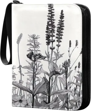 Black and White Flowers Card Binder 4 Pocket Collectible Trading Card Albums with 50 Sleeves Double Side PU Waterproof 3 Ring for Sports & Game Cards