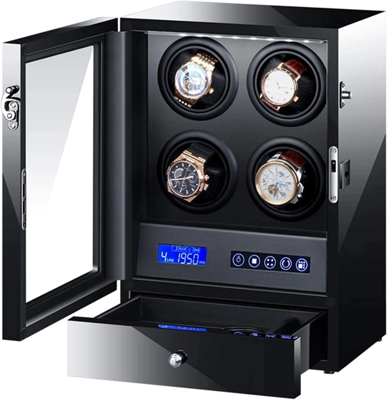 Black Automatic Watch Winder Box with Led Backlight Storage Drawer LCD Touch Sn Control Piano Paint Exterior Quiet Motor High-end Watch Winder Display Watch Box