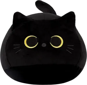 Black Cat Plush Toy 16 Inch Black Cat Pillow, Soft Stuffed Cat Plush Doll, Plushie Cat Pillow Cat Stuffed Animals for Kids Birthday Girlfriend Valentines Gift