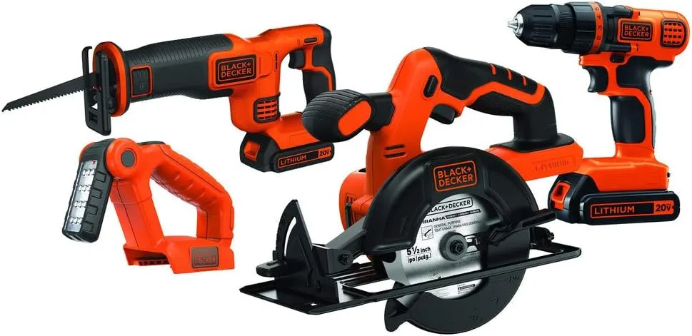 BLACK DECKER 20V MAX Power Tool Combo Kit, 4-Tool Cordless Power Tool Set with 2 Batteries and Charger (BD4KITCDCRL)